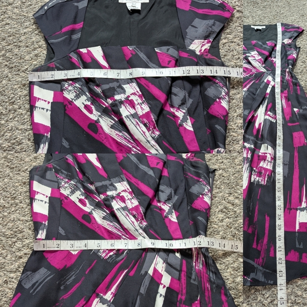 LK Bennett Black White Purple Square Fan Neck Short Sleeve Dress 2 - Picture 7 of 7